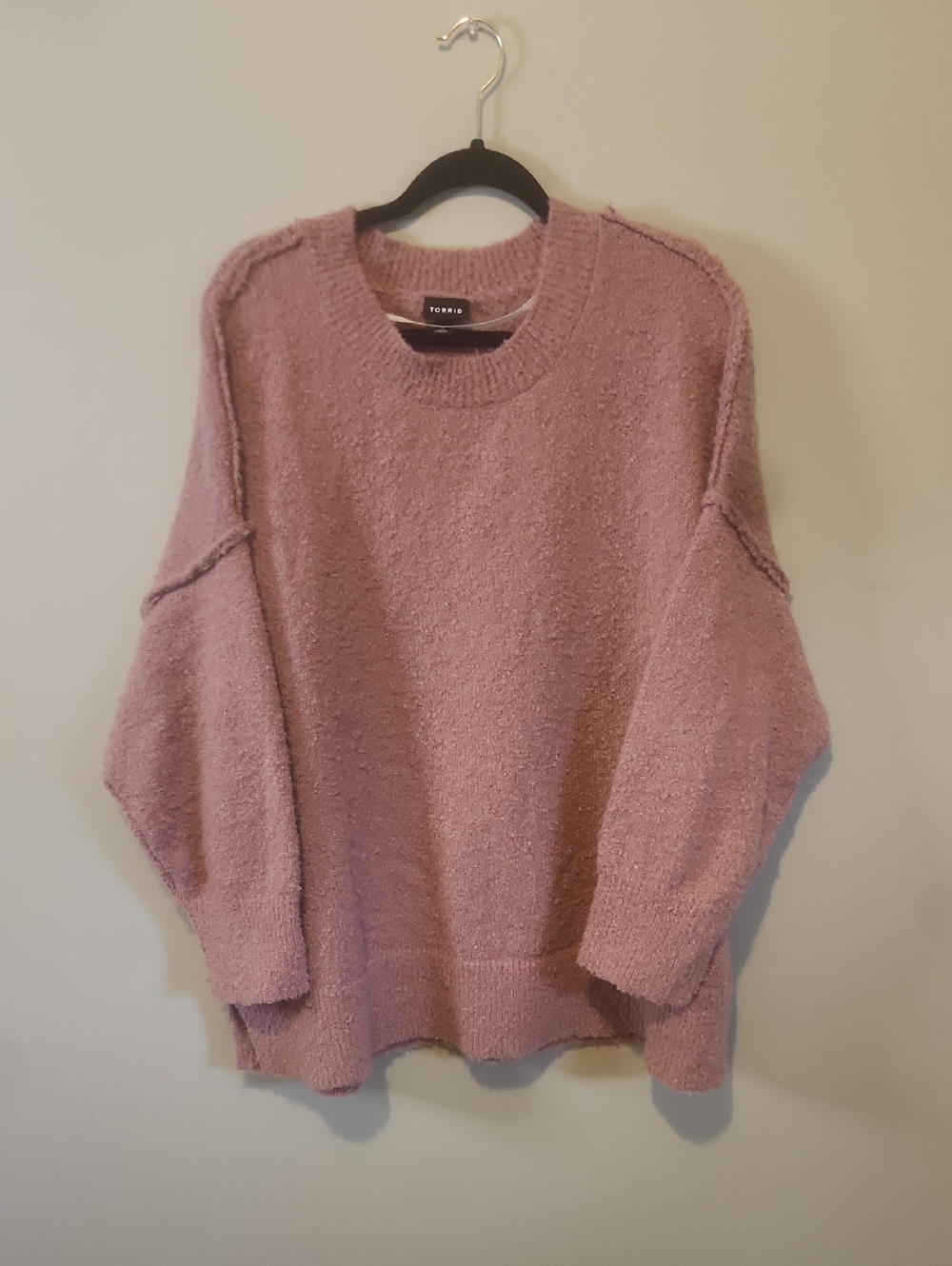torrid mauve-pink bouclé crewneck sweater